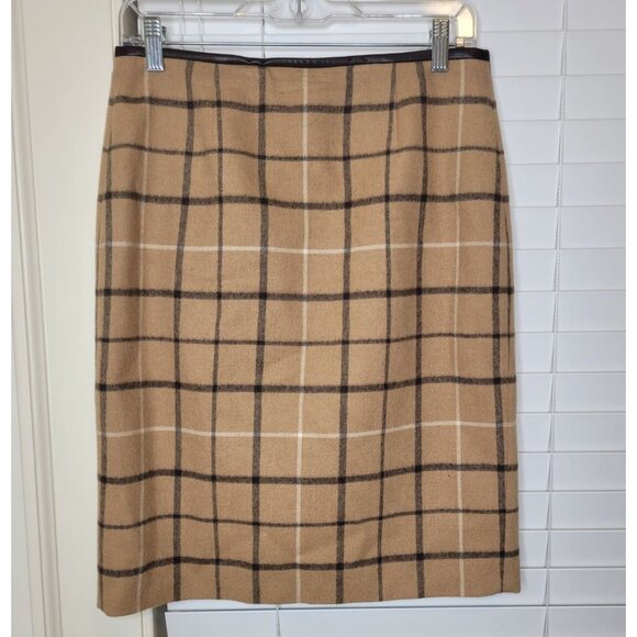 Brooks Brothers Womens Camel Hair Plaid Skirt 4 academia classic preppy prof - Picture 1 of 6